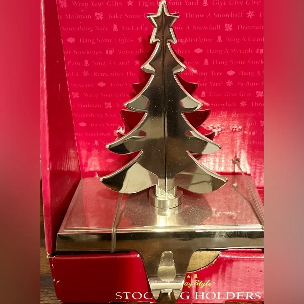 Shimmering Silver Holiday Tree Stocking Holder